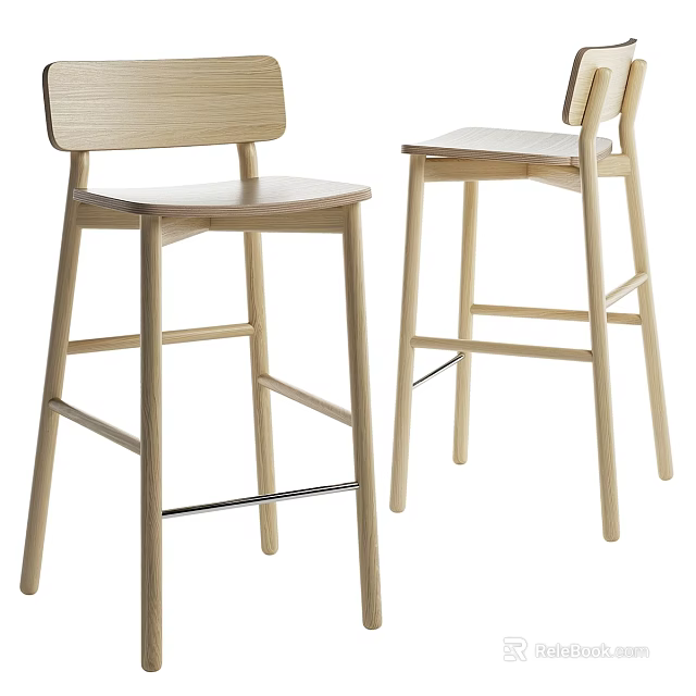 Light Wood Bar Stools With Simple Backrest Design For Home Kitchen 3d model 