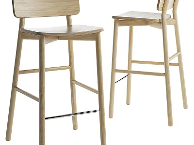 Light Wood Bar Stools With Simple Backrest Design For Home Kitchen 3d model