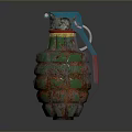 Vintage Military Hand Grenade With Textured Surface Blue Fuse And Metal Pin