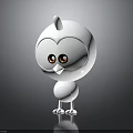Cute White 3D Cartoon Owl Character with Big Eyes Round Body and Small Feet