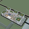 Modern Commercial Complex With Green Roofs Surrounded By Lush Trees And Integrated Spaces