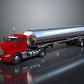 Red Tanker Truck With Silver Cylindrical Tank On Shiny Reflective Surface
