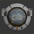 Alien Creature Inside Futuristic Silver UFO With Transparent Dome And Yellow Circular Parts