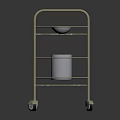 Sturdy Metal Utility Cart With Two Shelves Wheels And Small Bucket