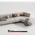 Light Gray L Shaped Sectional Sofa With Decorative Cushions And Throw Blanket 3d model
