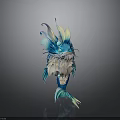 3D Fantasy Creature Model With Blue Green Feathers And Dragon Like Features