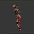 Red Mechanical Robot With Large Round Eyes And Jointed Limbs Standing In Gray Background