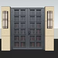 Stylish Double Entrance Door With Lattice Windows Flanked By Stone Pillars And Light Fixtures