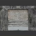 Gray Weathered Concrete Cube Structure With Metal Roller Shutter Door And Textured Surface