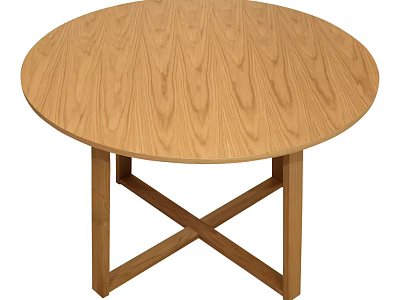 Round Wooden Dining Table With Natural Wood Grain Surface And Crossed Legs Design 3d model