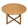 Round Wooden Dining Table With Natural Wood Grain Surface And Crossed Legs Design