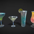 Colorful Cocktail Drinks in Various Glasses with Lime Olive Lemon and Straw Garnishes