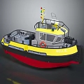 Wooden Boat Featuring Yellow Red Hull Cabin Deck With Railing Lifebuoy And Number 42312