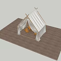Cozy Play Tent Structure with White Canopy String Lights and Orange Chairs on Wooden Platform
