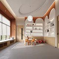Modern School Classroom With Large Windows Bookshelves Tables And Toys