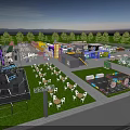 Illuminated Night Commercial Street With Outdoor Market Colorful Stalls And Dining Areas