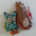 Colorful Handmade Stuffed Owl Bear Pig Plush Toys With Plaid Leaf Floral Fabric Patterns