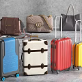 Luggage and Handbags Collection in Blue White Red Yellow with Rolling and Vintage Designs