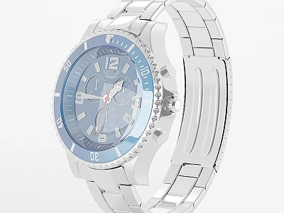 Stylish Silver Watch with Blue Dial and Numerical Hour Markers Design 3d model
