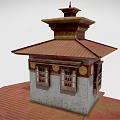 Traditional Architecture Model With Red Roof Gray Walls And Multi Level Tower Structure