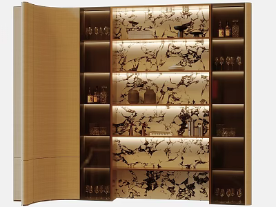 Elegant Modern Wine Cabinet With Decorative Patterns And Illuminated Shelves For Wine Glasses And Bottles 3d model