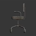 Rustic Metal Leisure Chair With Armrests Swivel Wheels And Weathered Padded Seat