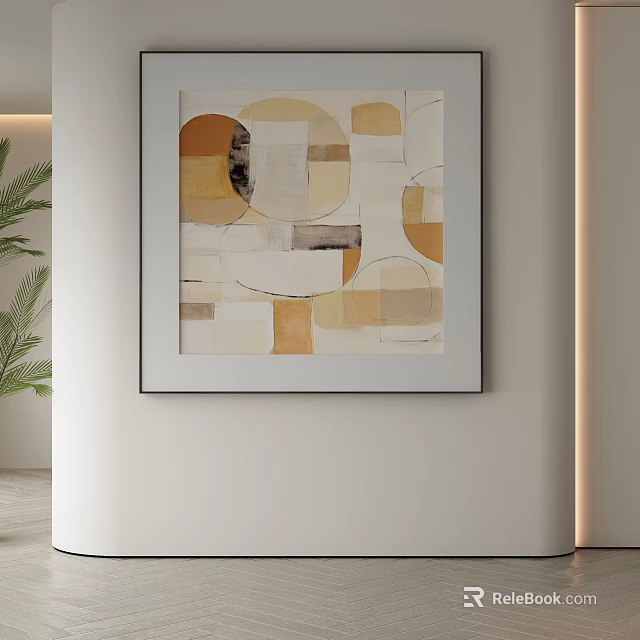 Abstract Painting With Geometric Shapes Beige Brown Yellow Hues And Neutral Background 3d model 