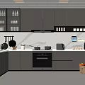 Modern Kitchen Interior Design With Grey Cabinets Marble Countertops Glass Door Cabinets And Appliances