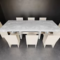 Modern Minimalist Dining Table And Chairs Set With White Marble Rectangular Tabletop And Light Colored Chairs 3d model