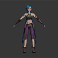 Woman 3D Character With Blue Hair Pigtails Purple Pants Arm Braces And Star Tattoo