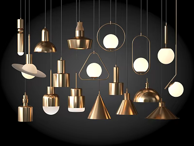 Elegant Modern Pendant Lights Showcasing Various Metallic Designs and Decorative Shapes 3d model