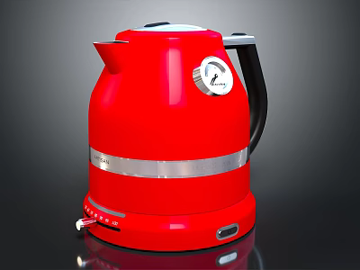 Red Electric Kettle With Silver Trim Black Handle And Modern Design For Household Use 3d model