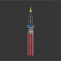 Decorative Tower Structure With Red Stripes White Columns Blue Top And Golden Spire