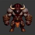 3D Rendered Bull Headed Muscular Character With Horns Orange Shorts And Arm Ornaments