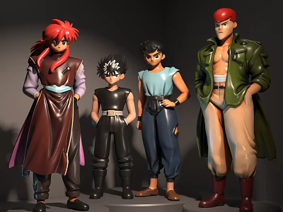 Anime Character Dolls With Diverse Outfits And Stylish Standing Poses 3d model