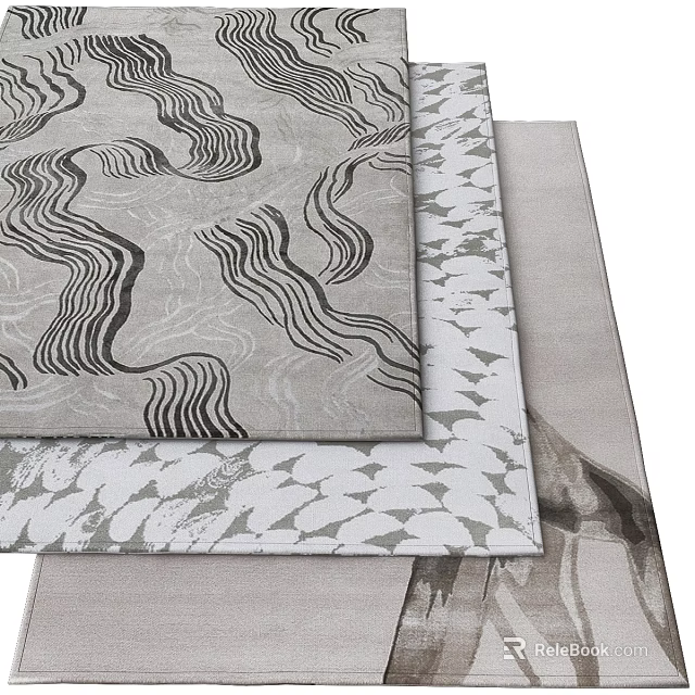 Modern Square Rugs Featuring Abstract Wave And Geometric Patterns In Neutral Tones 3d model