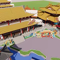 Traditional Chinese Garden Landscape with Golden Roofed Pavilions Pond And Moon View