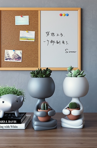 Modern Decorations Cactus Doll Whiteboard Wall Decorations 3d model