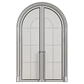 Arched Swing Door With Black Frame Glass Panels And Golden Handles