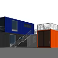 Container Converted Residential Building With Blue Black Orange Units Staircase And Balcony