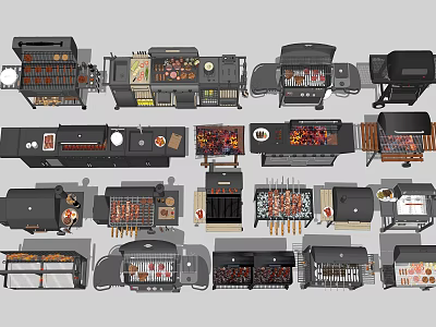Various Barbecue Grills And Smokers With Different Designs And Features 3d model