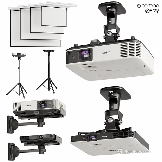 Complete Professional Projector Setup With Projection Screens Tripods And Mounts 3d model 