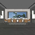 Modern Kitchen Interior Design With Large Window Pine Tree View Dining Table And Grey Cabinets