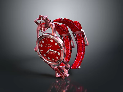 Red Fashion Accessory Watch With Leather Strap Stylish Dial And Metallic Frame Design 3d model