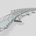 Modern Bridge Structure Design With Curved Metallic Framework And Support Structures 3d model