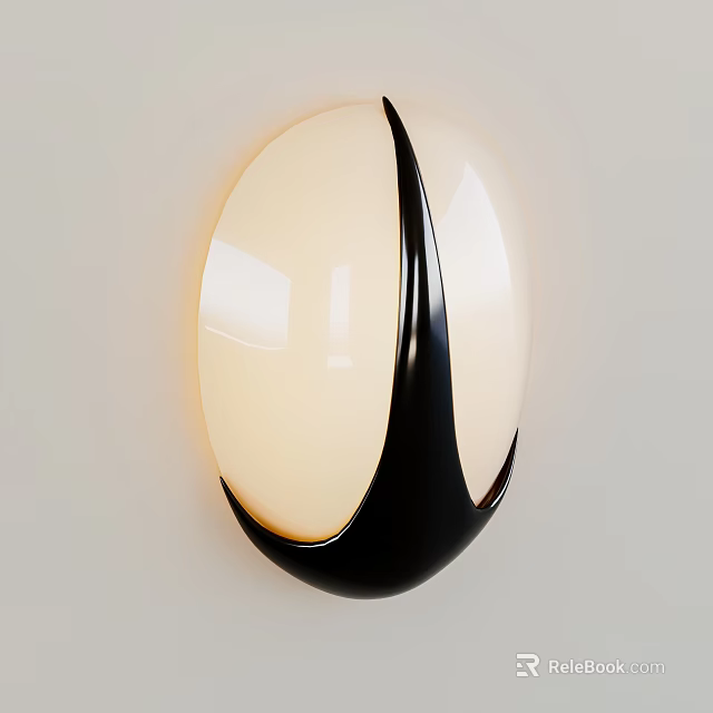 Unique Shaped Wall Light With Black Frame And White Illuminated Oval Design 3d model 