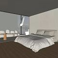 Modern Bedroom Interior With Large Windows City View Wooden Flooring White Bed And Seating Area
