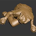 Golden Game Movie Character Statue in Sitting Pose Holding Objects with Hands