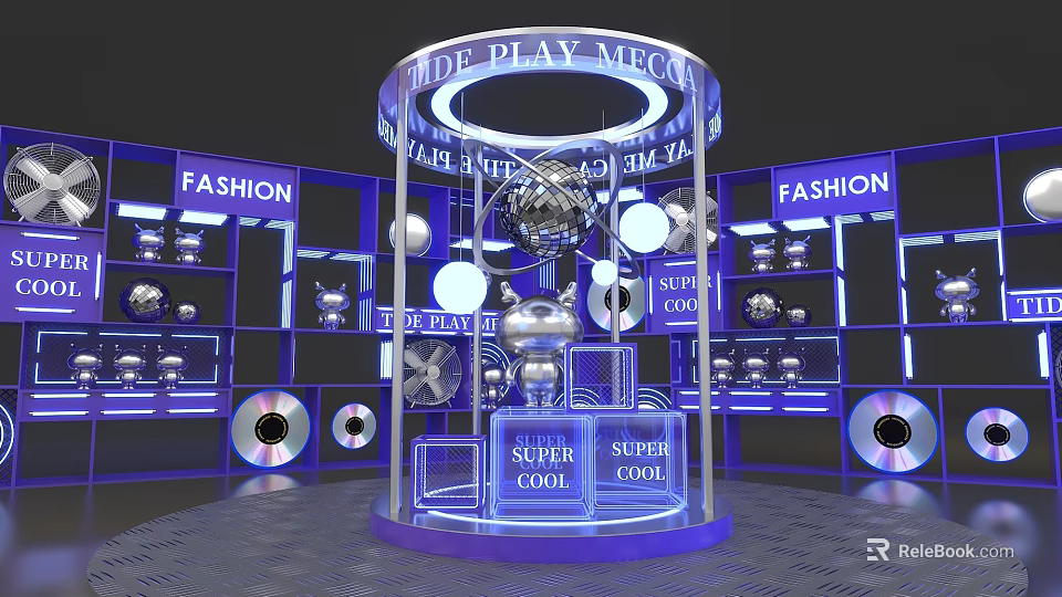 Fashion Themed Display Area With Circular Structure Spheres And Lighting Elements 3d model