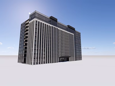 Modern Tall Office Building Exterior With Glass Curtain Wall And Vertical Stripes 3d model
